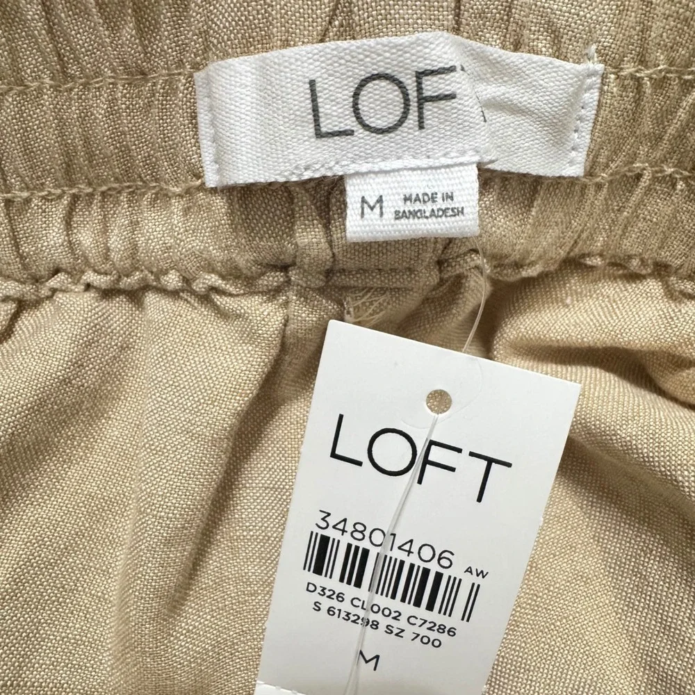 LOFT Wide Leg Linen‎ Blend Pants Womens M Tan NWT Paperbag Waist Pockets